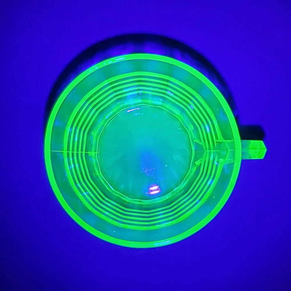 Vintage Green Uranium Glass Ribbed Teacup Vaseline Depression Glass Glows UV